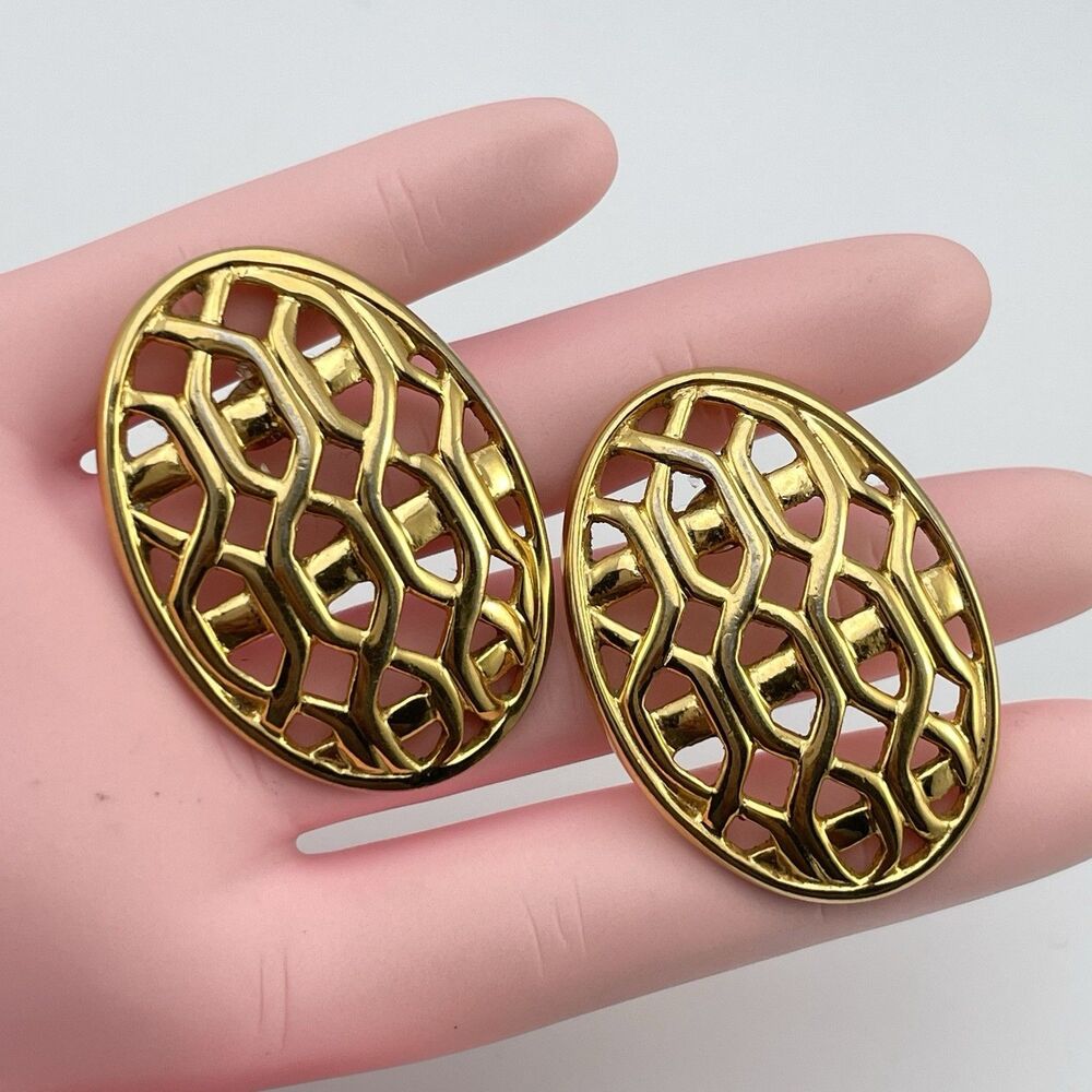 Napier Vintage Gold Tone Filigree Statement Stud Earrings Post Setting Bold